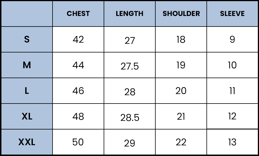 Size Chart for Shadow Set Flow - 3 Pack