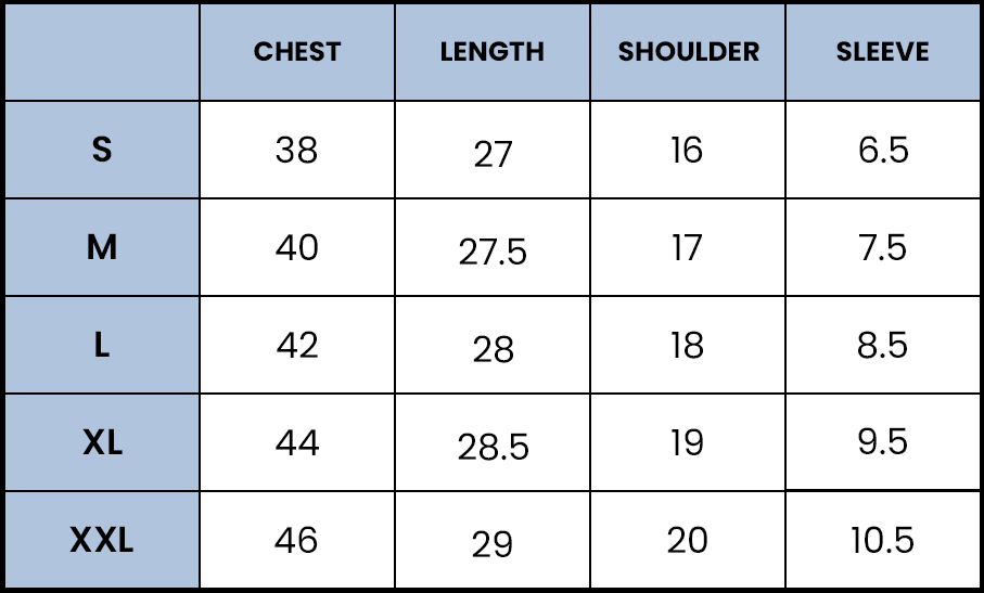 Size Chart for Shadow Set Classic - 3 Pack